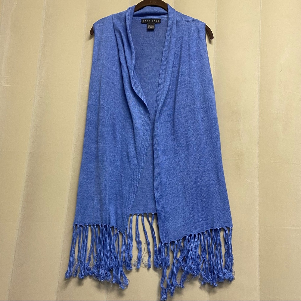 Shin Choi Women’s Sweater Vest Cardigan Small 100% Linen Fringe Designer Luxury